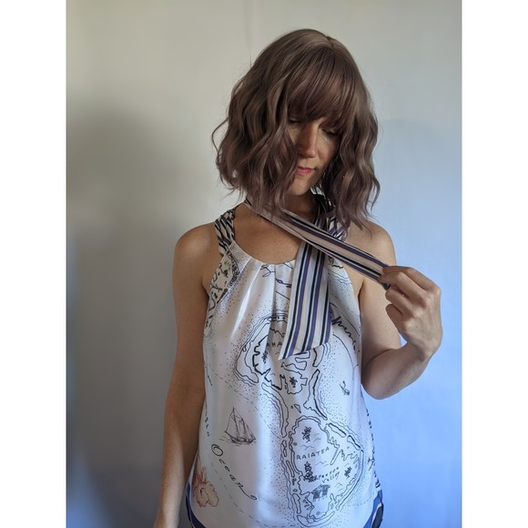 Pacific Ocean travel print. Halter top. WHBM sz M - Picture 7 of 11